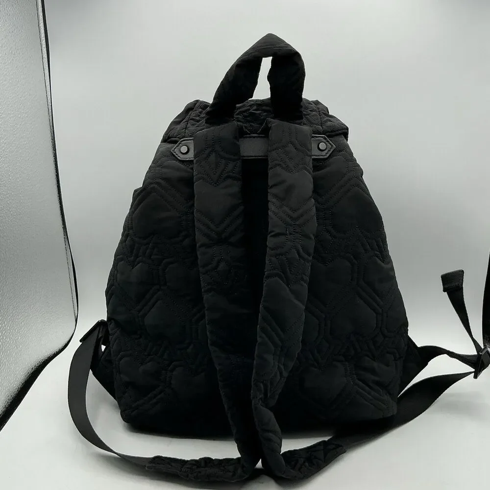 Kate Spade Black Quilted Heart Nylon Backpack Drawstring Front Pockets